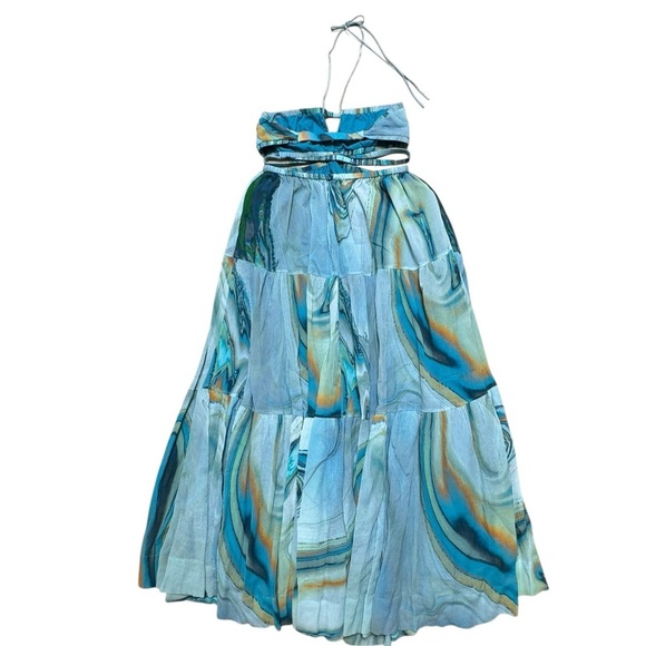 Jonathan Simkhai sz L Dress Shailene Laurel Laguna marble blue Halter maxi New - Picture 4 of 6